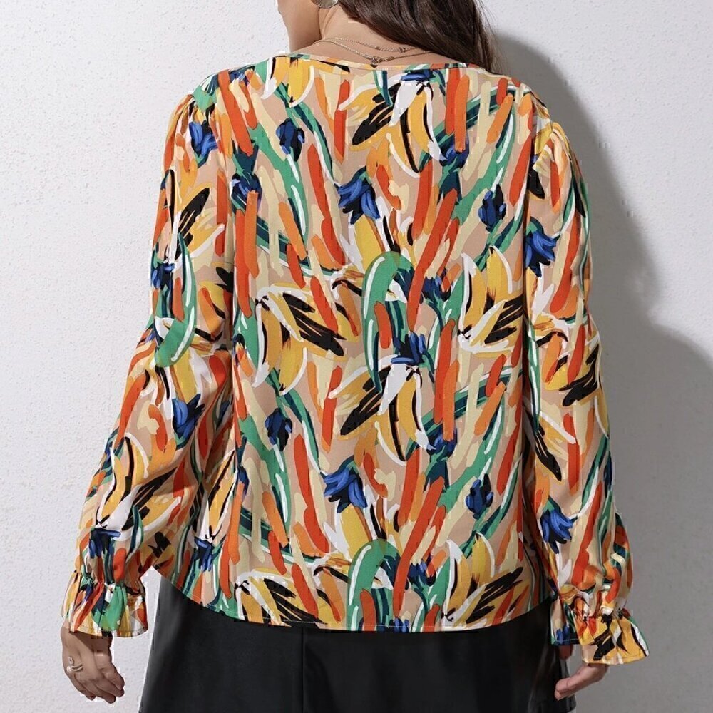 Shein Curve Plus Size Abstract Flounce Sleeve Blo… - image 3